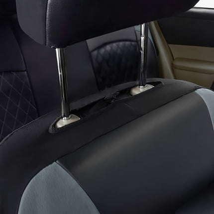 Car Seat Cover Set 9pcs Universal PU Leather Diamond Quilted Black Grey 5 Seat