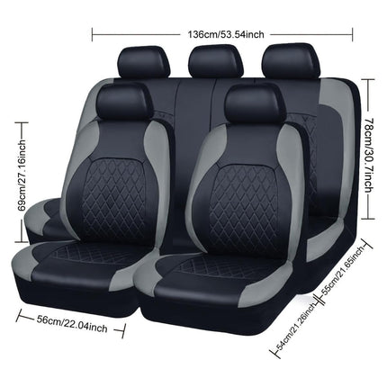 Car Seat Cover Set 9pcs Universal PU Leather Diamond Quilted Black Grey 5 Seat