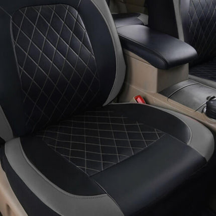Car Seat Cover Set 9pcs Universal PU Leather Diamond Quilted Black Grey 5 Seat