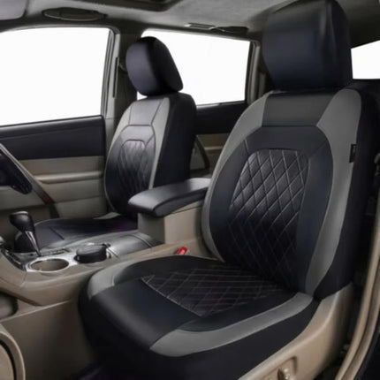 Car Seat Cover Set 9pcs Universal PU Leather Diamond Quilted Black Grey 5 Seat