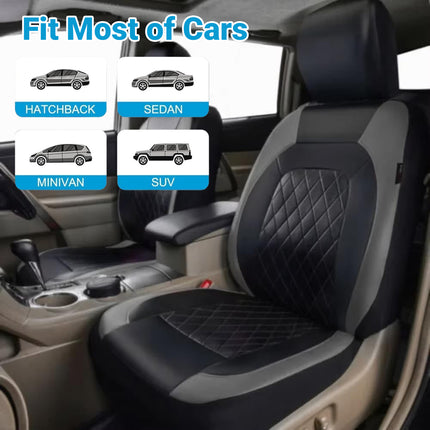 Car Seat Cover Set 9pcs Universal PU Leather Diamond Quilted Black Grey 5 Seat