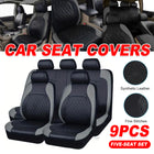 Car Seat Cover Set 9pcs Universal PU Leather Diamond Quilted Black Grey 5 Seat