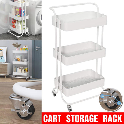 3 Tier Kitchen Bathroom Trolley Cart Steel Storage Rack Organizer with Wheels