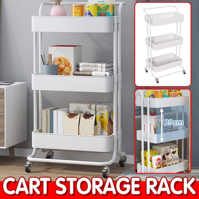 3 Tier Kitchen Bathroom Trolley Cart Steel Storage Rack Organizer with Wheels