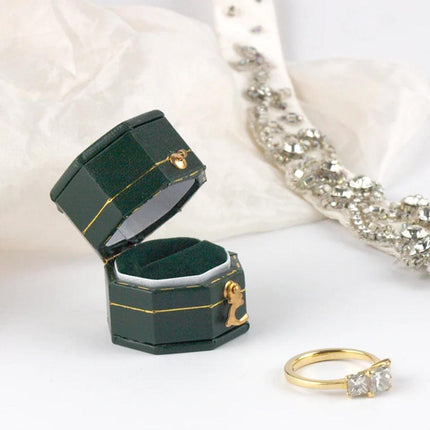 Green Mini Jewellery  Octagonal Box Ring Storage Organizer Case Small Travel Box for Rings