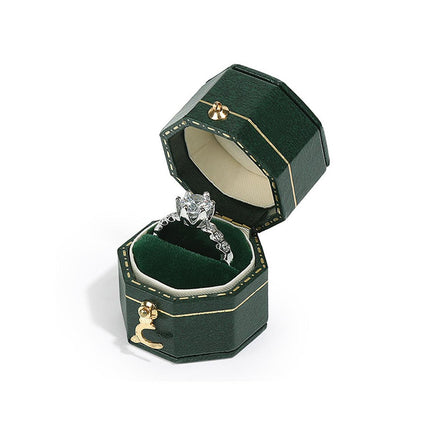 Green Mini Jewellery  Octagonal Box Ring Storage Organizer Case Small Travel Box for Rings