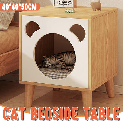Wooden Cat Bedside Cabinet Multifunctional Cattery Storage Nightstand Furniture