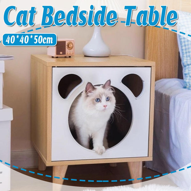 Wooden Cat Bedside Cabinet Multifunctional Cattery Storage Nightstand Furniture