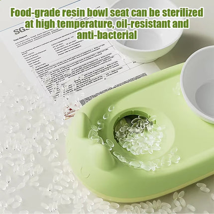 Cat Bowl Ceramic Double Bowl Non Slip Food Safe Durable for Dry Wet Food Water