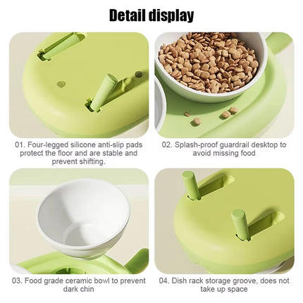 Cat Bowl Ceramic Double Bowl Non Slip Food Safe Durable for Dry Wet Food Water