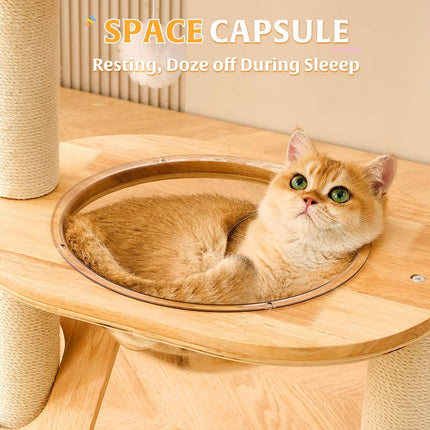 Solid Wood Cat Tree 94cm Woven Basket Bed Space Capsule Sisal Scratcher Ball