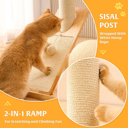 Solid Wood Cat Tree 94cm Woven Basket Bed Space Capsule Sisal Scratcher Ball