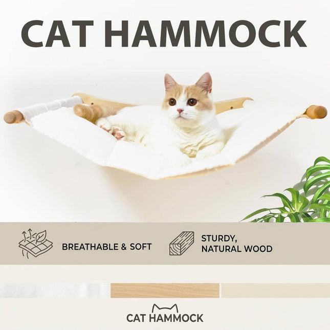 Wall Mounted Cat Hammock Soft Bed Natural Wood Arms