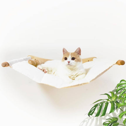 Wall Mounted Cat Hammock Soft Bed Natural Wood Arms
