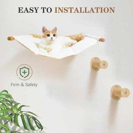 Wall Mounted Cat Hammock Soft Bed Natural Wood Arms