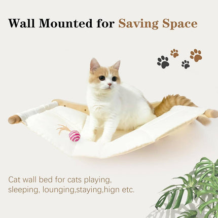 Wall Mounted Cat Hammock Soft Bed Natural Wood Arms