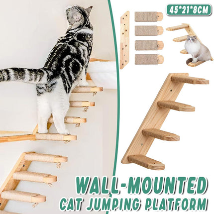 4 Step Cat Climbing Shelf Wall Mounted Perch Scratching Post Ladder Platform