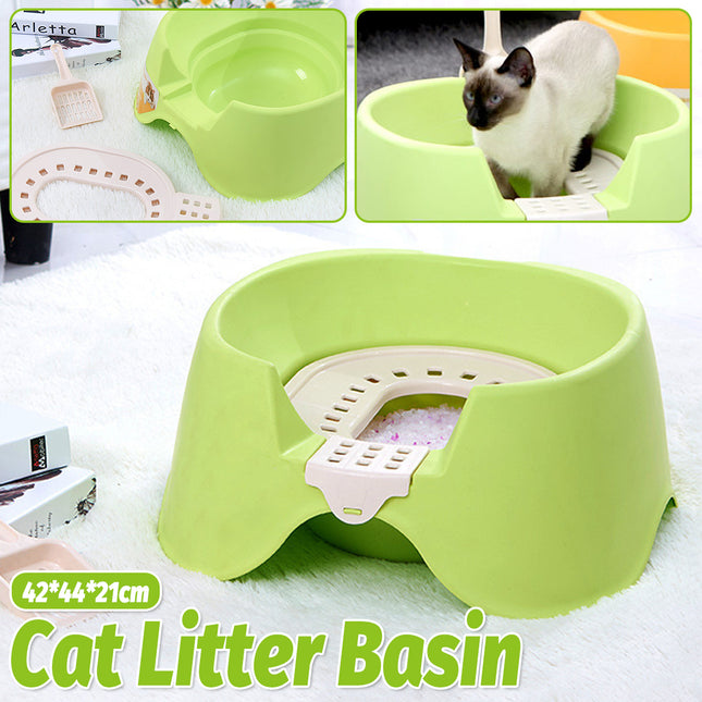 Cat Litter Box Open Toilet Green Squat Style Pet Tray Easy Clean Plastic Kitty