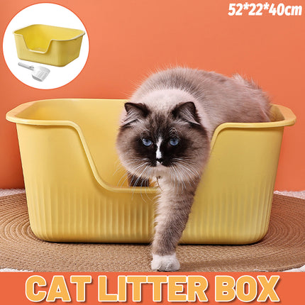 Large Cat Litter Box Open Toilet Semi Enclosed Yellow Tray Splash Proof Pet