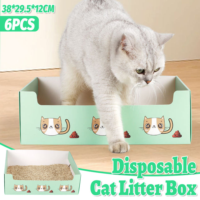6PCS Foldable Cat Litter Box Disposable Toilet Tray For Outdoor Travel Cleaning