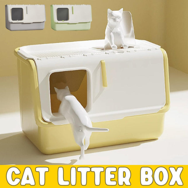 Large Fully Enclosed Cat Litter Box with Lid Odor Control Litter Pan for Cats