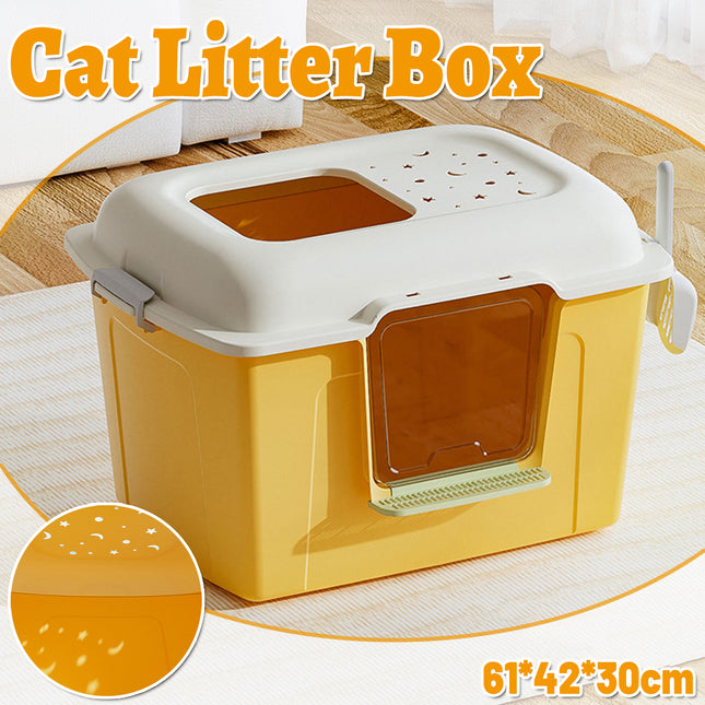 Yellow Cat Litter Box Semi Enclosed Large Extra Height Toilet with High Sides