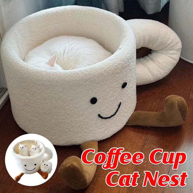 Cat Bed Coffee Cup Shape Cartoon Pet Bed Soft Nest Small Pets Sleeping Indoor