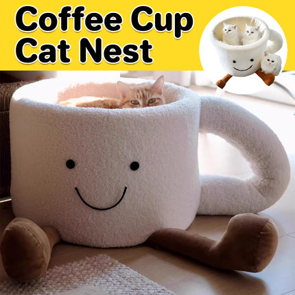 Cat Bed Coffee Cup Shape Cartoon Pet Bed Soft Nest Small Pets Sleeping Indoor