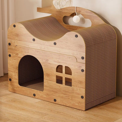 2 in 1 Cat Bed Cat Scratcher Cat House Kitten Sleeping Bed Pet Furniture Cat