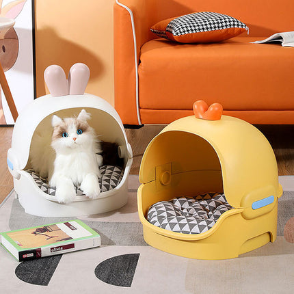Cat Bed Semi Enclosed Design with Removable Soft Pad Cozy Pet Sleeping Nest