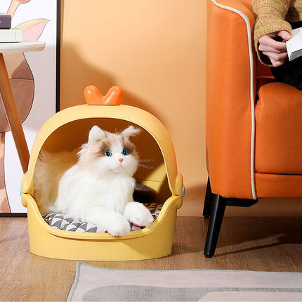 Cat Bed Semi Enclosed Design with Removable Soft Pad Cozy Pet Sleeping Nest