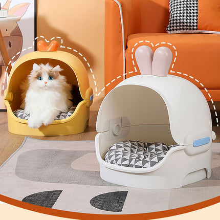 Cat Bed Semi Enclosed Design with Removable Soft Pad Cozy Pet Sleeping Nest