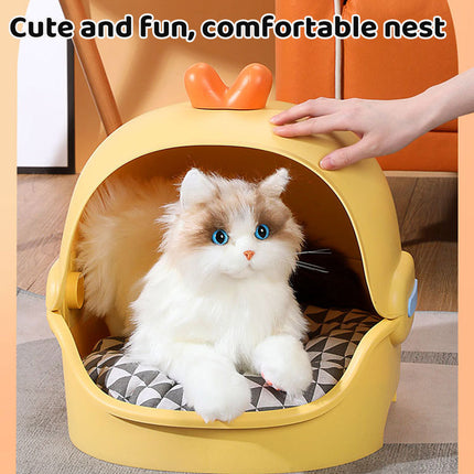 Cat Bed Semi Enclosed Design with Removable Soft Pad Cozy Pet Sleeping Nest