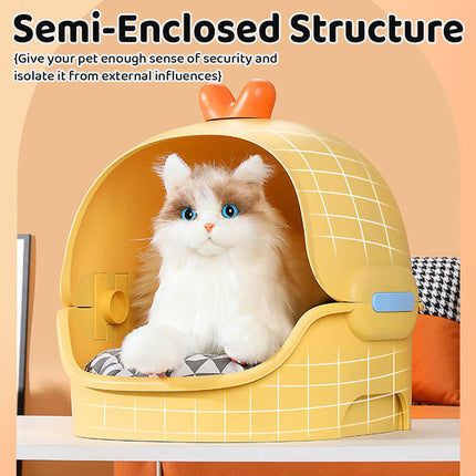 Cat Bed Semi Enclosed Design with Removable Soft Pad Cozy Pet Sleeping Nest