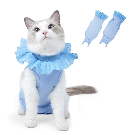 Cat Recovery Suit Post Surgery Onesie Lace Collar Adjustable Polyester S M L