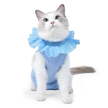 Cat Recovery Suit Post Surgery Onesie Lace Collar Adjustable Polyester S M L