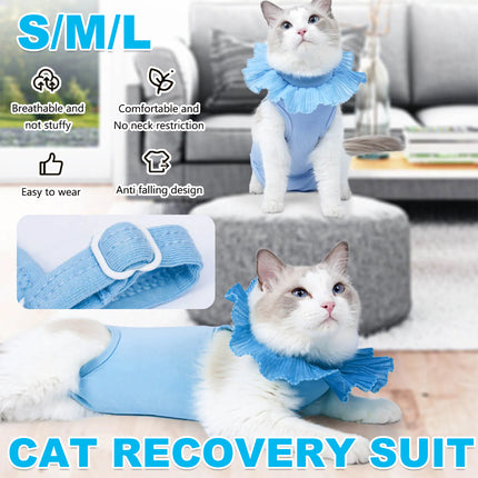 Cat Recovery Suit Post Surgery Onesie Lace Collar Adjustable Polyester S M L