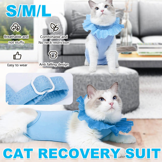 Cat Recovery Suit Post Surgery Onesie Lace Collar Adjustable Polyester S M L