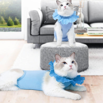 Cat Recovery Suit Post Surgery Onesie Lace Collar Adjustable Polyester S M L