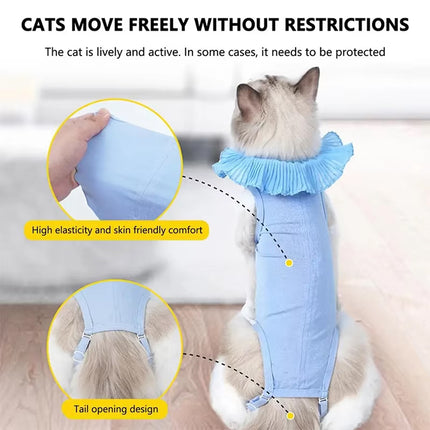 Cat Recovery Suit Post Surgery Onesie Lace Collar Adjustable Polyester S M L