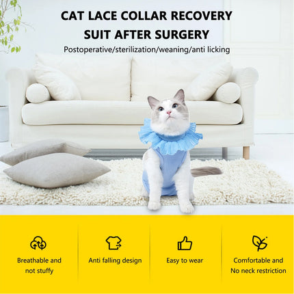 Cat Recovery Suit Post Surgery Onesie Lace Collar Adjustable Polyester S M L