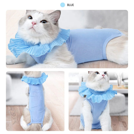 Cat Recovery Suit Post Surgery Onesie Lace Collar Adjustable Polyester S M L