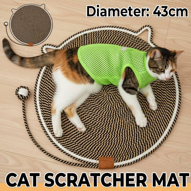 Cat Scratcher Mat Cotton Rope Round Cat Ear 43cm Teaser Ball Pet Scratch Pad