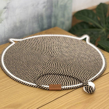 Cat Scratcher Mat Cotton Rope Round Cat Ear 43cm Teaser Ball Pet Scratch Pad