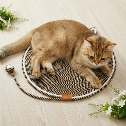 Cat Scratcher Mat Cotton Rope Round Cat Ear 43cm Teaser Ball Pet Scratch Pad