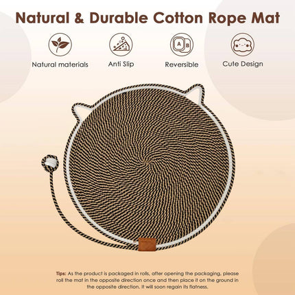 Cat Scratcher Mat Cotton Rope Round Cat Ear 43cm Teaser Ball Pet Scratch Pad