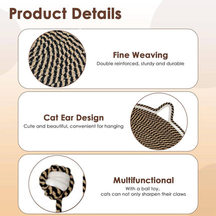 Cat Scratcher Mat Cotton Rope Round Cat Ear 43cm Teaser Ball Pet Scratch Pad