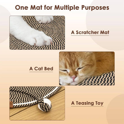 Cat Scratcher Mat Cotton Rope Round Cat Ear 43cm Teaser Ball Pet Scratch Pad