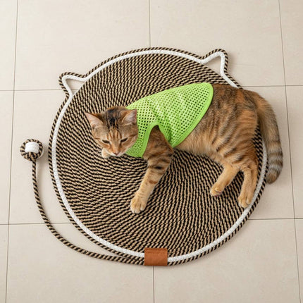 Cat Scratcher Mat Cotton Rope Round Cat Ear 43cm Teaser Ball Pet Scratch Pad