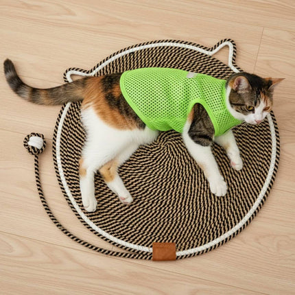 Cat Scratcher Mat Cotton Rope Round Cat Ear 43cm Teaser Ball Pet Scratch Pad